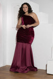 Burgundy One-Shoulder Velvet Mermaid Soirée Dress