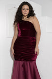 Burgundy One-Shoulder Velvet Mermaid Soirée Dress