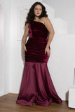 Burgundy One-Shoulder Velvet Mermaid Soirée Dress
