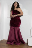 Burgundy One-Shoulder Velvet Mermaid Soirée Dress