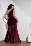 Burgundy One-Shoulder Velvet Mermaid Soirée Dress