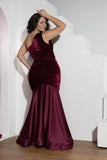Burgundy One-Shoulder Velvet Mermaid Soirée Dress