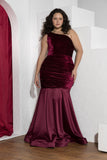 Burgundy One-Shoulder Velvet Mermaid Soirée Dress