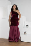 Burgundy One-Shoulder Velvet Mermaid Soirée Dress