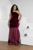 Burgundy One-Shoulder Velvet Mermaid Soirée Dress