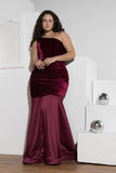 Burgundy One-Shoulder Velvet Mermaid Soirée Dress