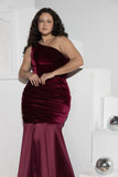 Burgundy One-Shoulder Velvet Mermaid Soirée Dress