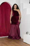 Burgundy One-Shoulder Velvet Mermaid Soirée Dress