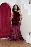 Burgundy One-Shoulder Velvet Mermaid Soirée Dress