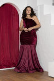 Burgundy One-Shoulder Velvet Mermaid Soirée Dress
