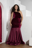Burgundy One-Shoulder Velvet Mermaid Soirée Dress