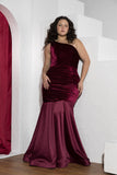 Burgundy One-Shoulder Velvet Mermaid Soirée Dress