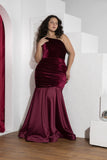 Burgundy One-Shoulder Velvet Mermaid Soirée Dress