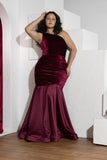 Burgundy One-Shoulder Velvet Mermaid Soirée Dress