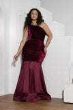 Burgundy One-Shoulder Velvet Mermaid Soirée Dress