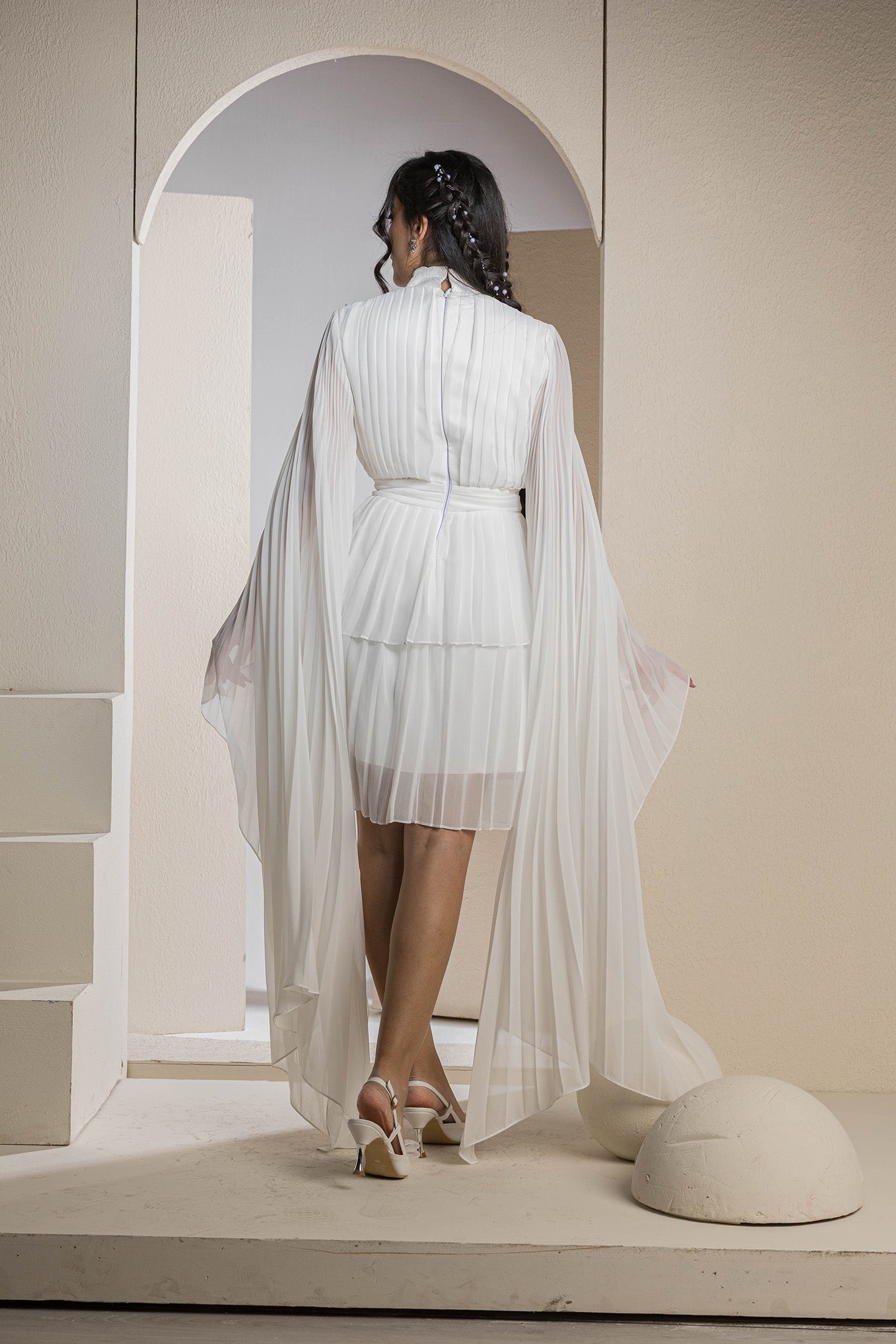 Celestial Pleat Dress - White