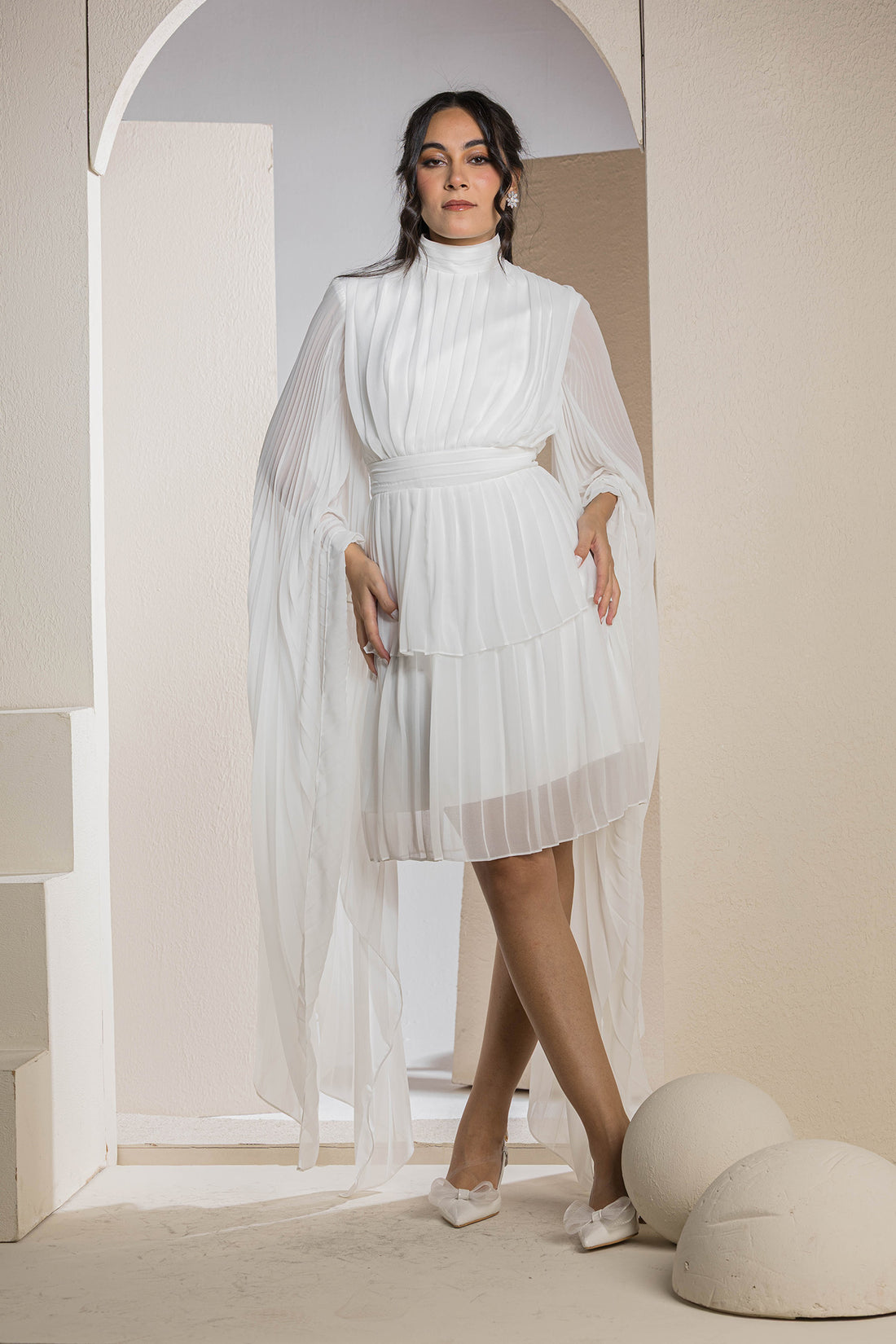 Celestial Pleat Dress - White