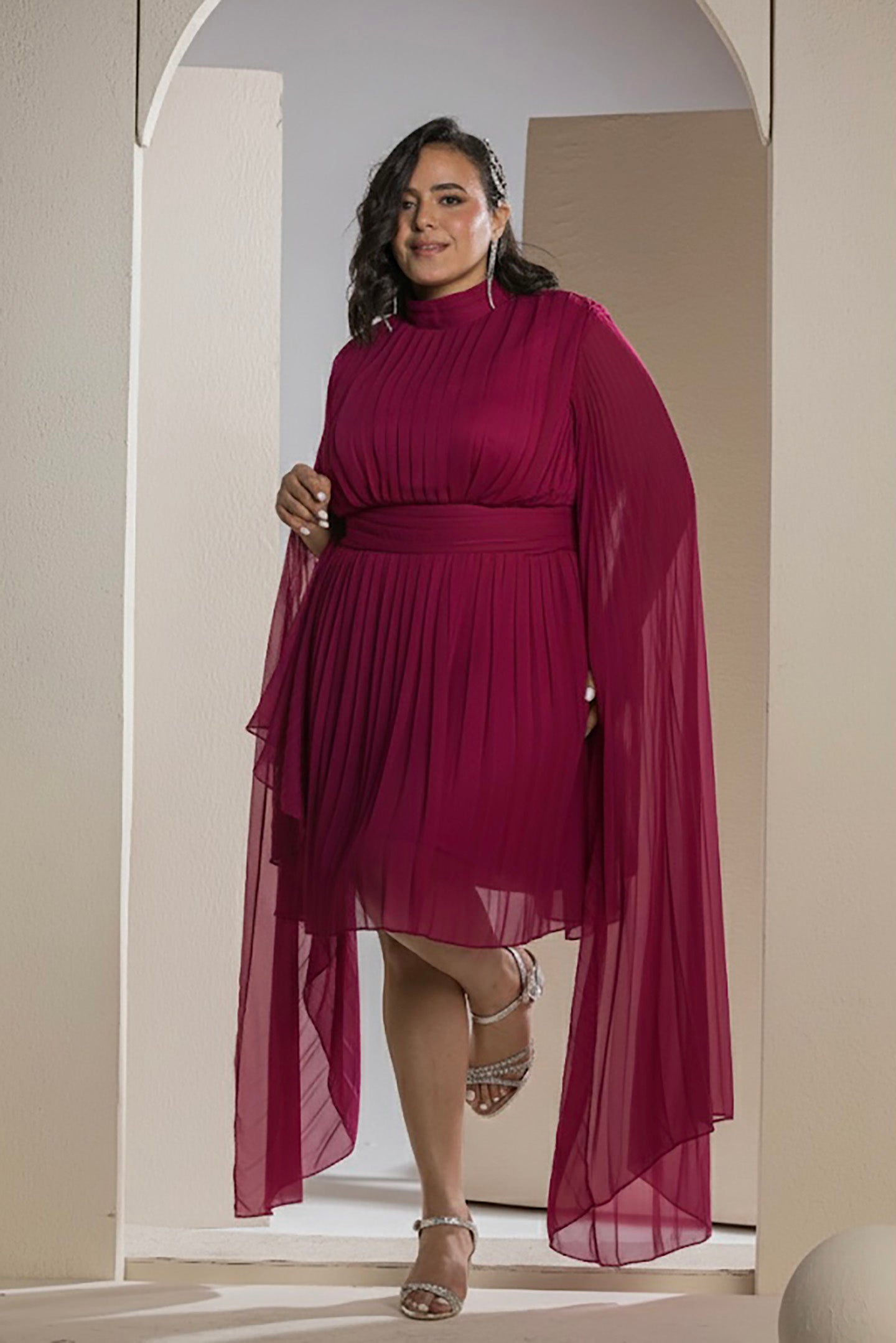 Celestial Pleats Dress - Maroon
