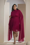 Celestial Pleats Dress - Maroon