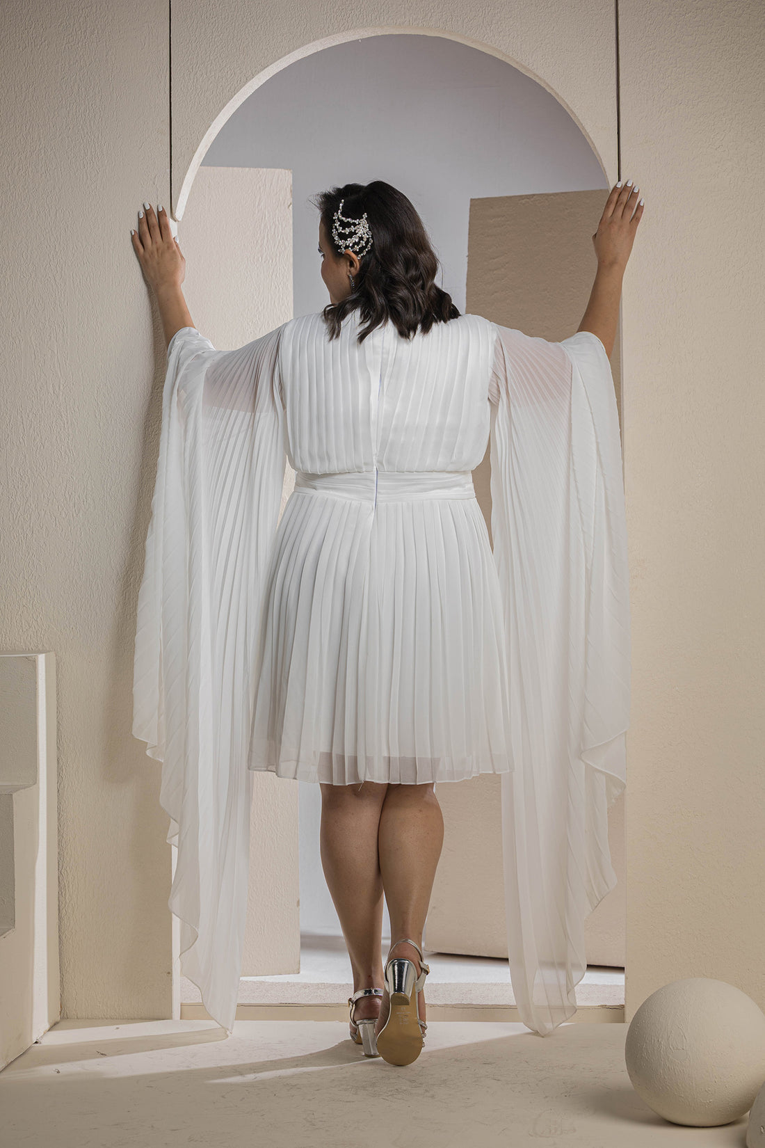 Celestial Pleats Dress - White