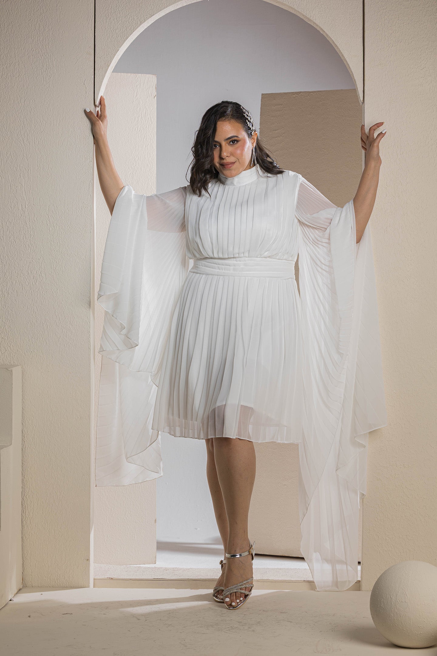 Celestial Pleats Dress - White