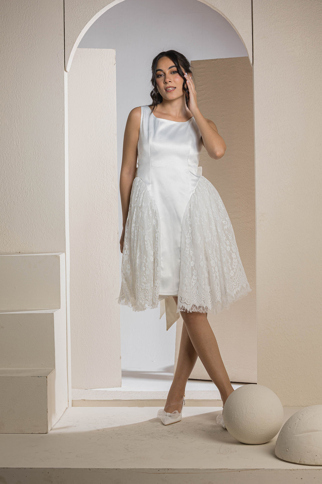 Chic Side Panel Lace Dress - White