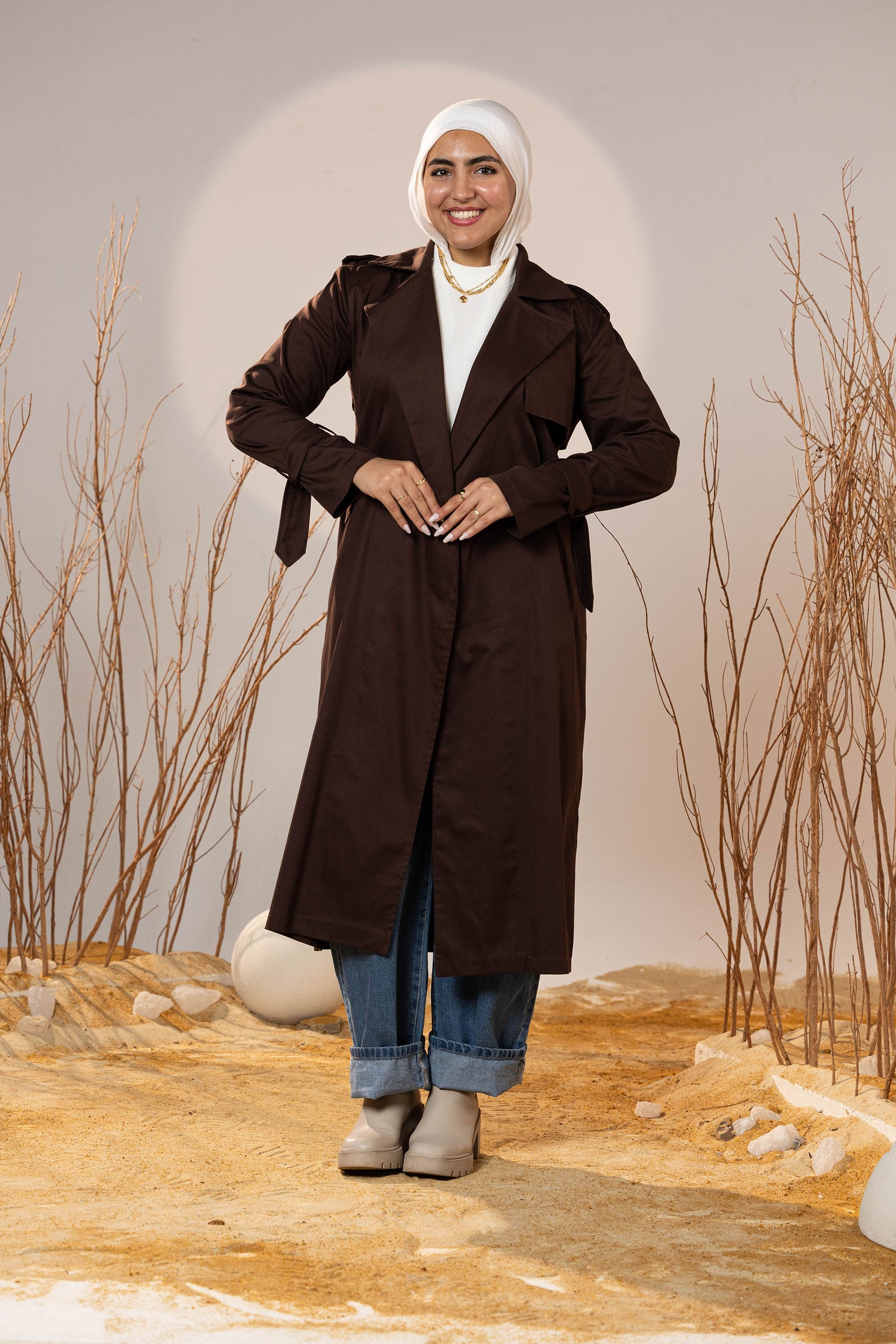 Chocolate Brown Gabardine Classic Trench Coat