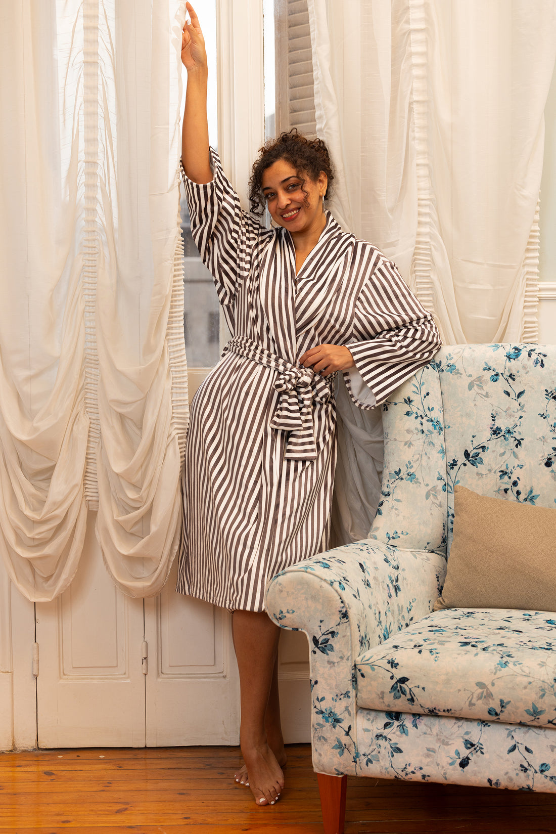 Classic Stripe Robe - Grey