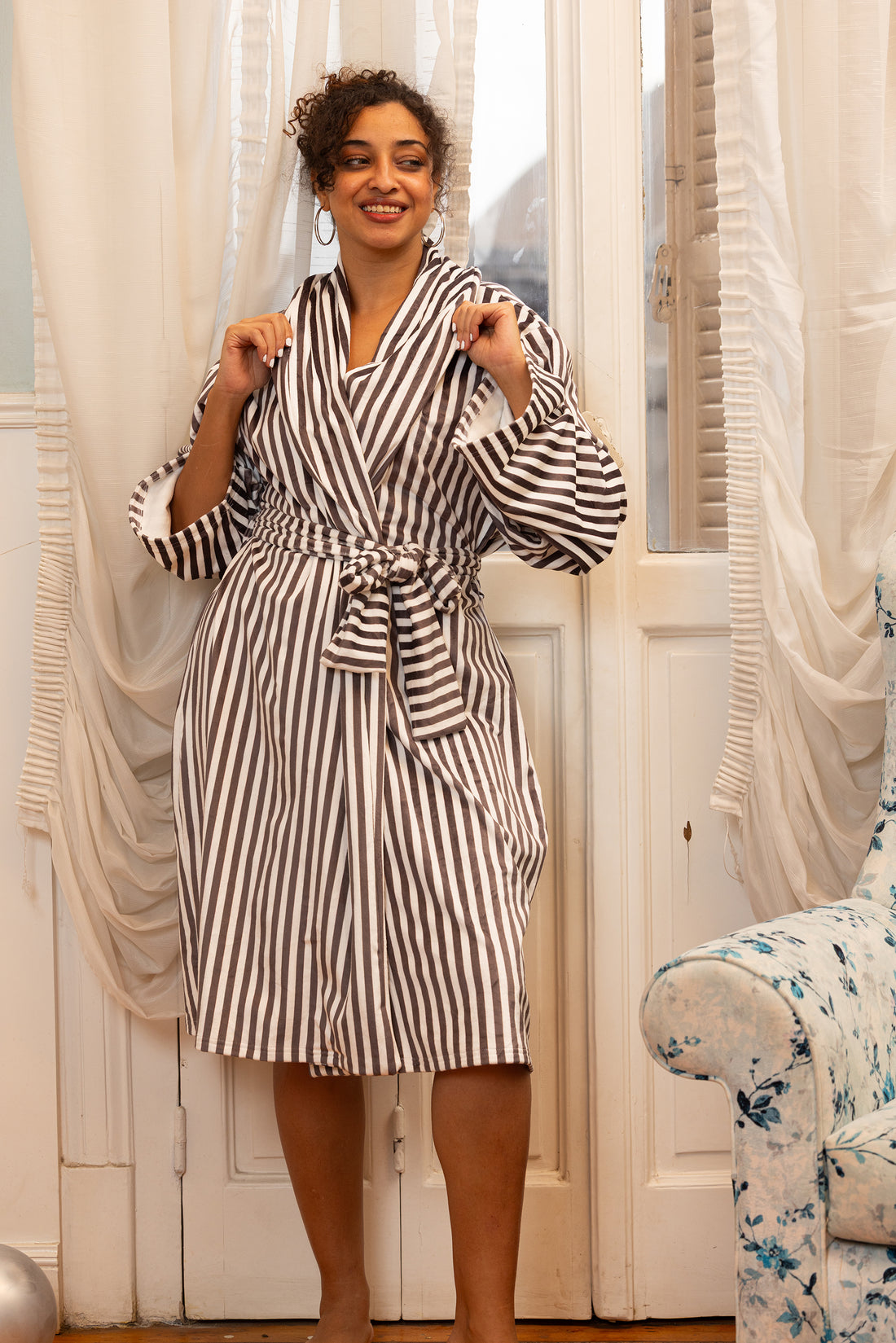 Classic Stripe Robe - Grey