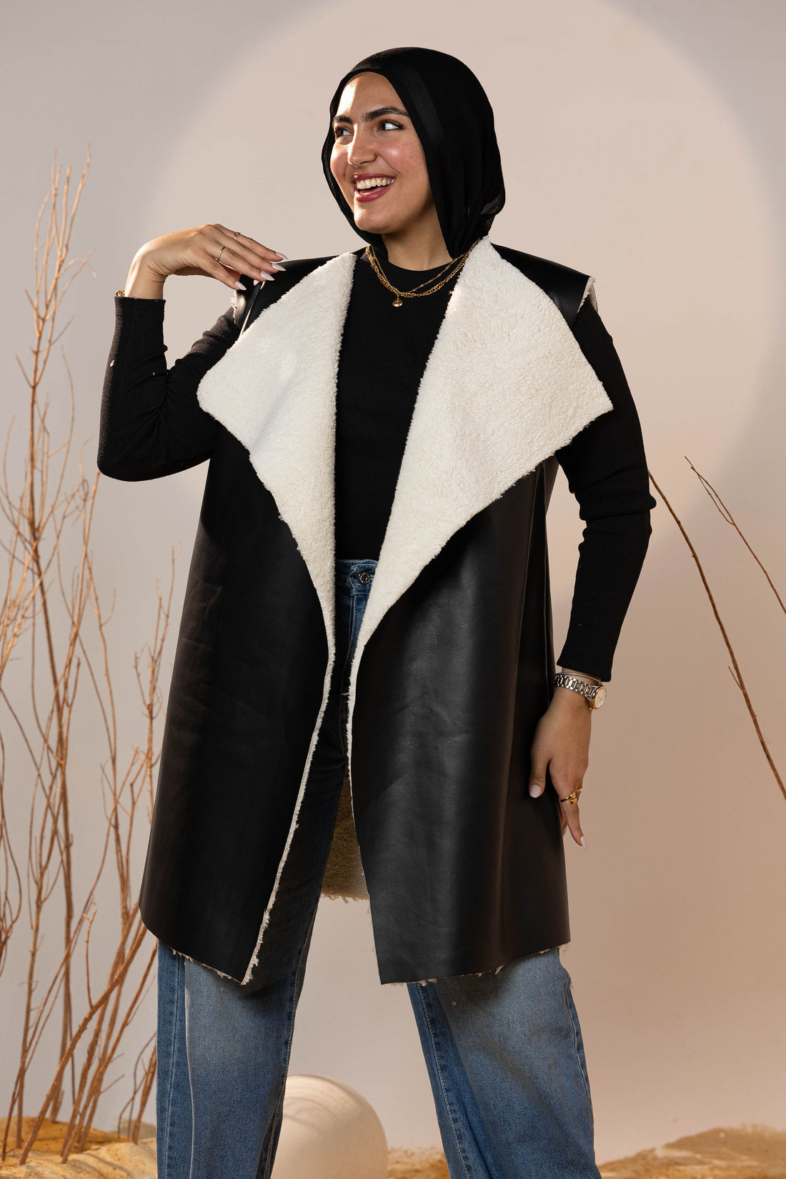 Cozy Lined Leather Black Vest