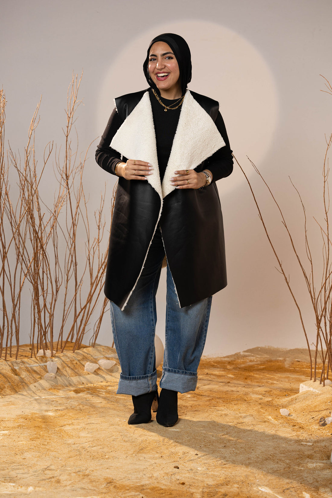 Cozy Lined Leather Black Vest
