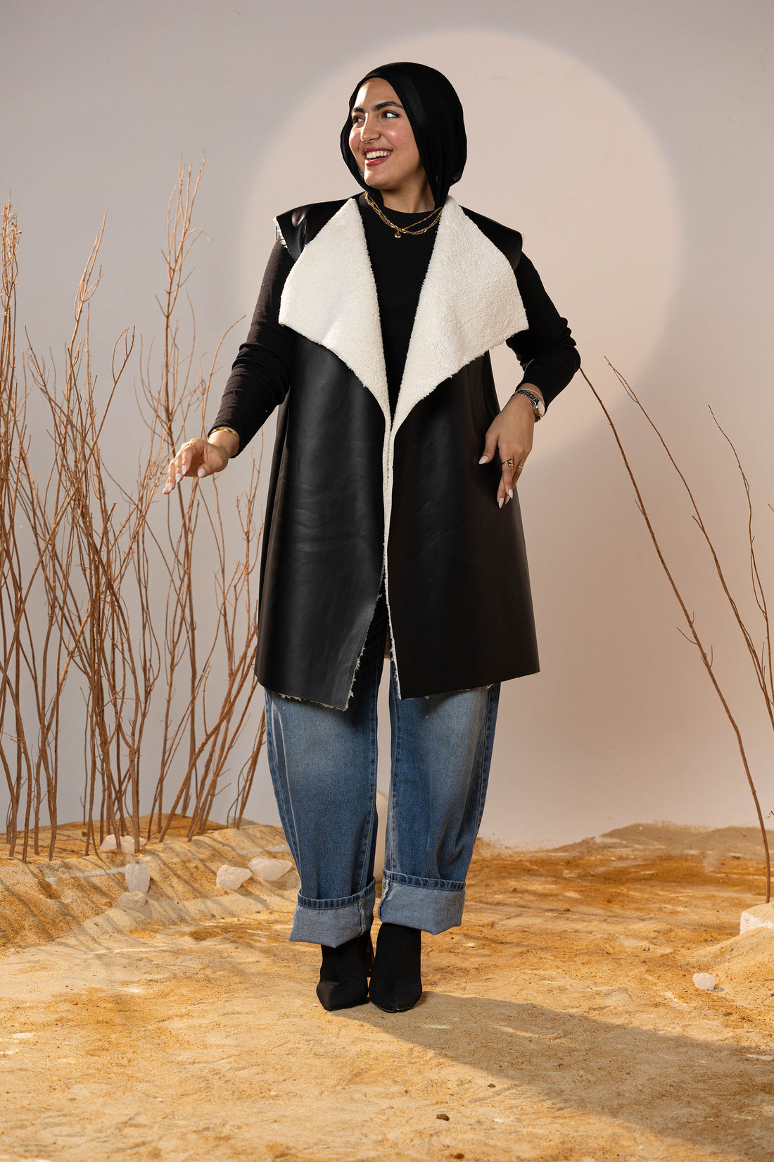 Cozy Lined Leather Black Vest