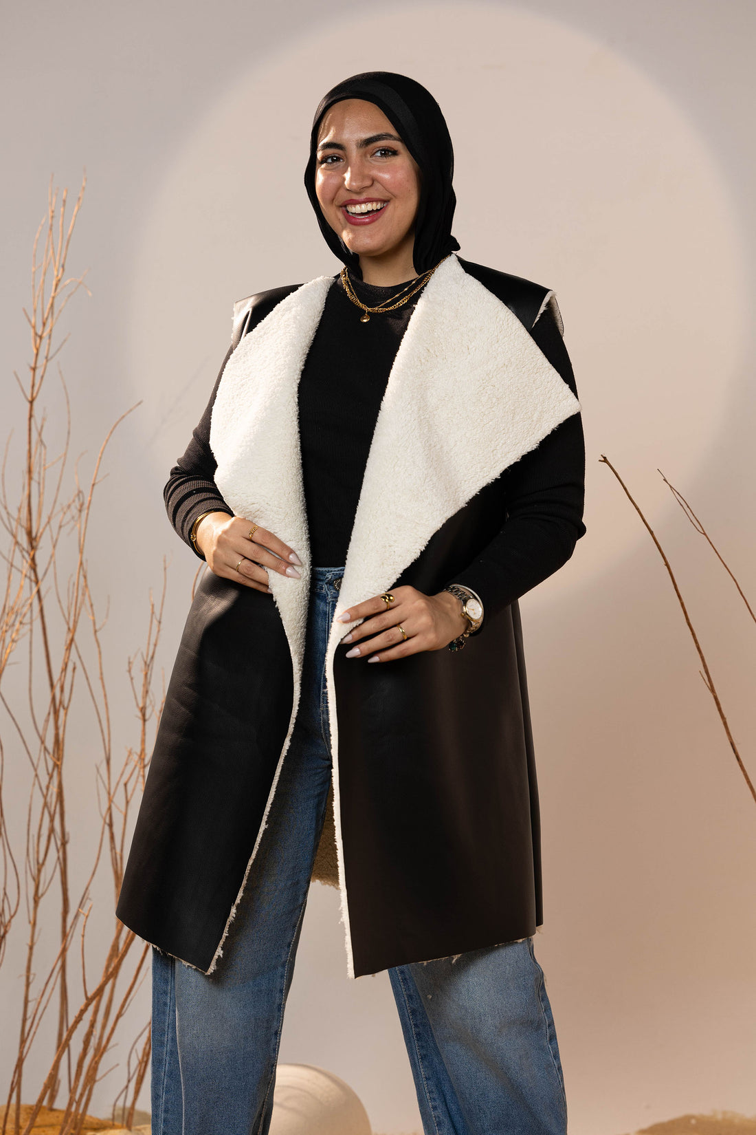 Cozy Lined Leather Black Vest