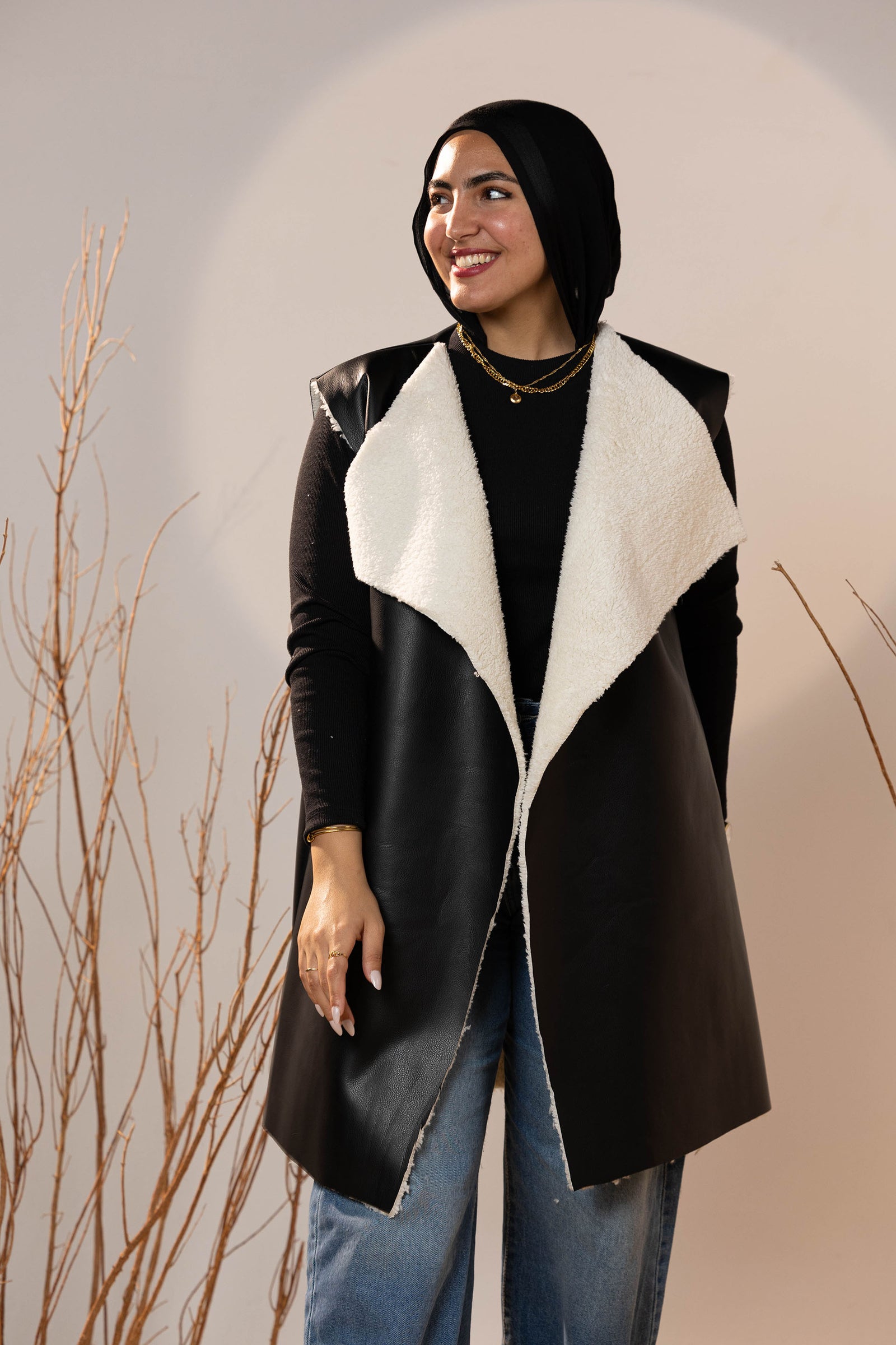 Cozy Lined Leather Black Vest