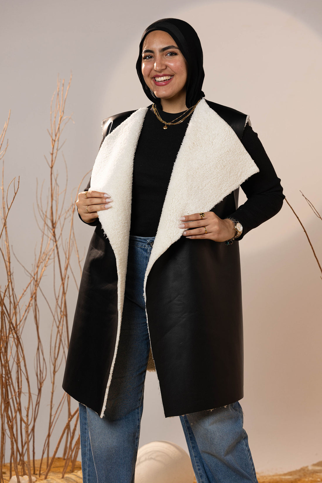 Cozy Lined Leather Black Vest