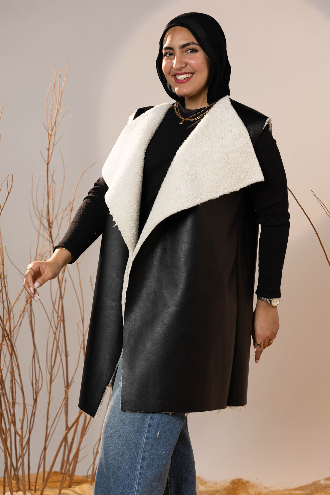 Cozy Lined Leather Black Vest