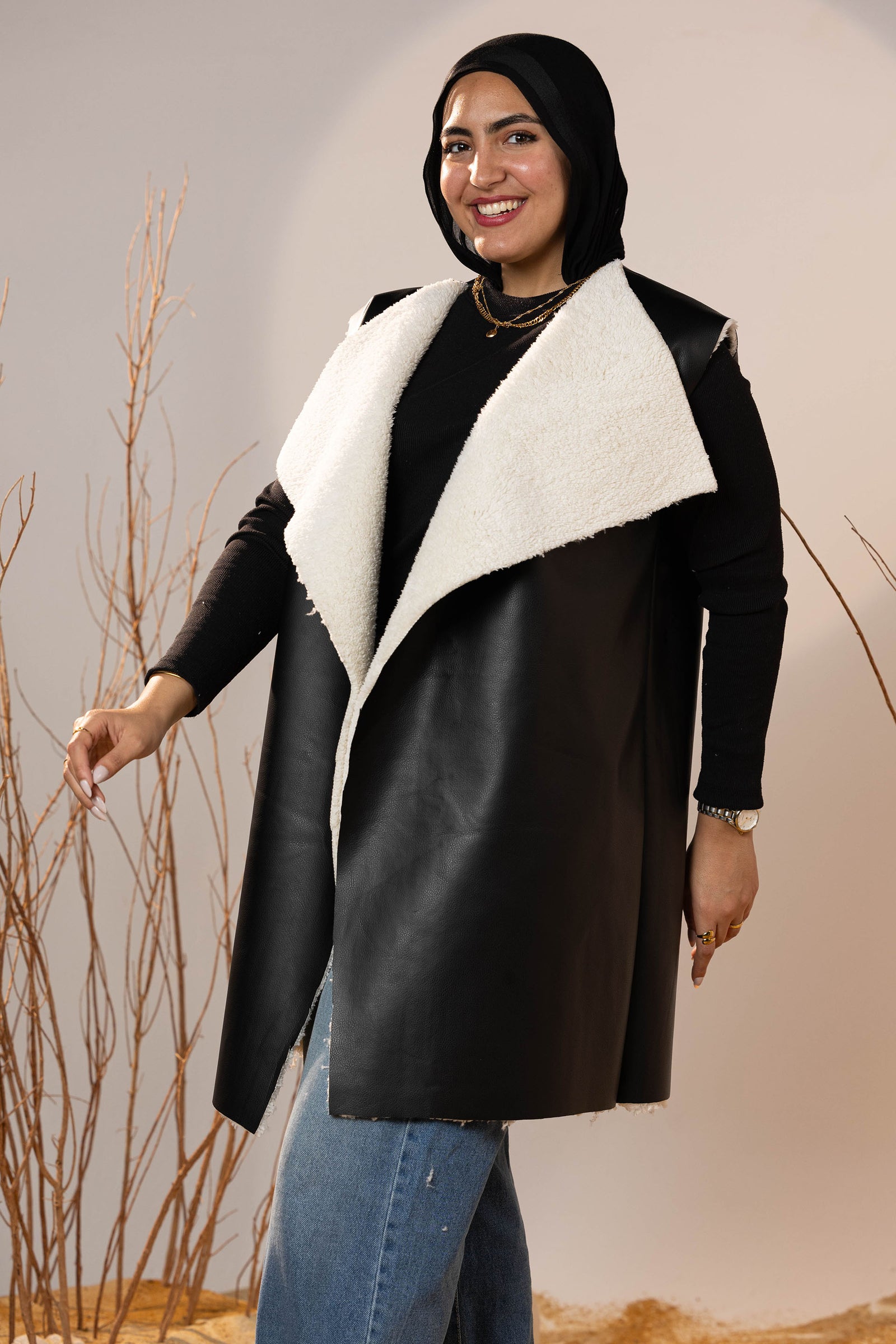 Cozy Lined Leather Black Vest