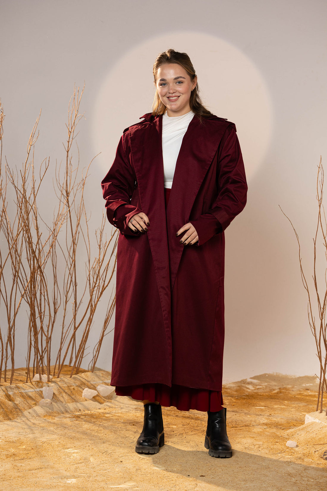 Crimson Gabardine Classic Trench Coat