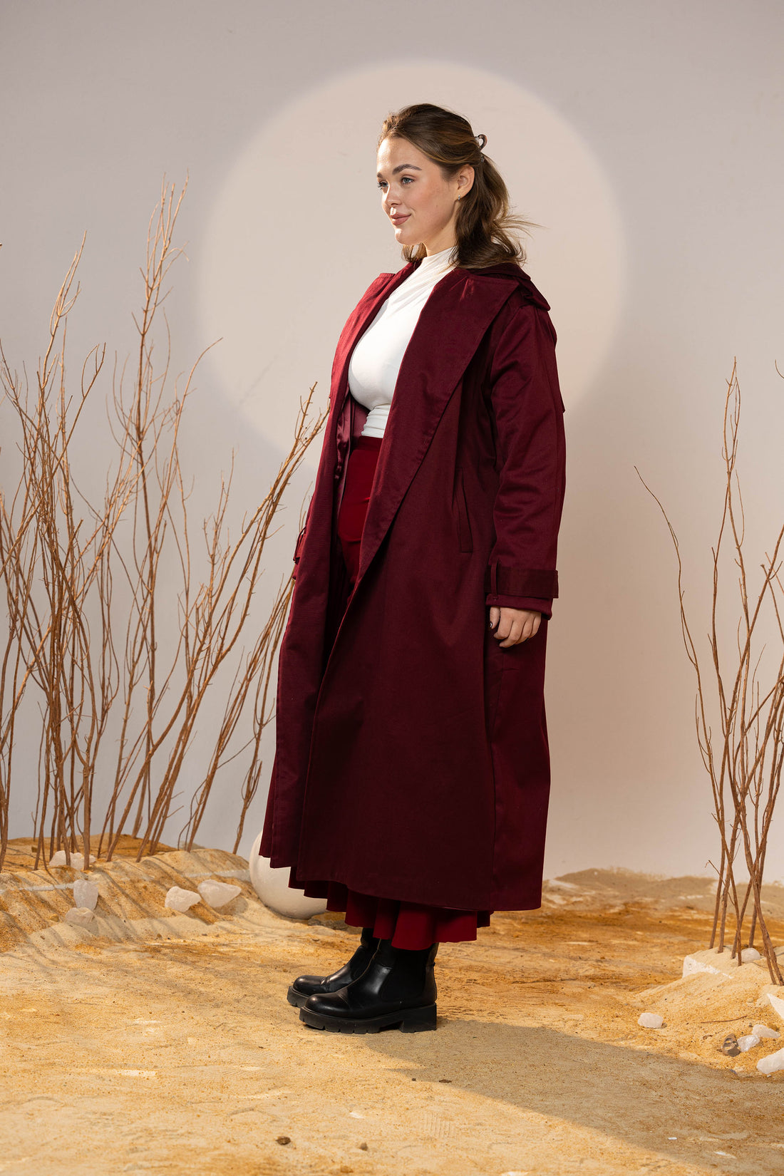 Crimson Gabardine Classic Trench Coat