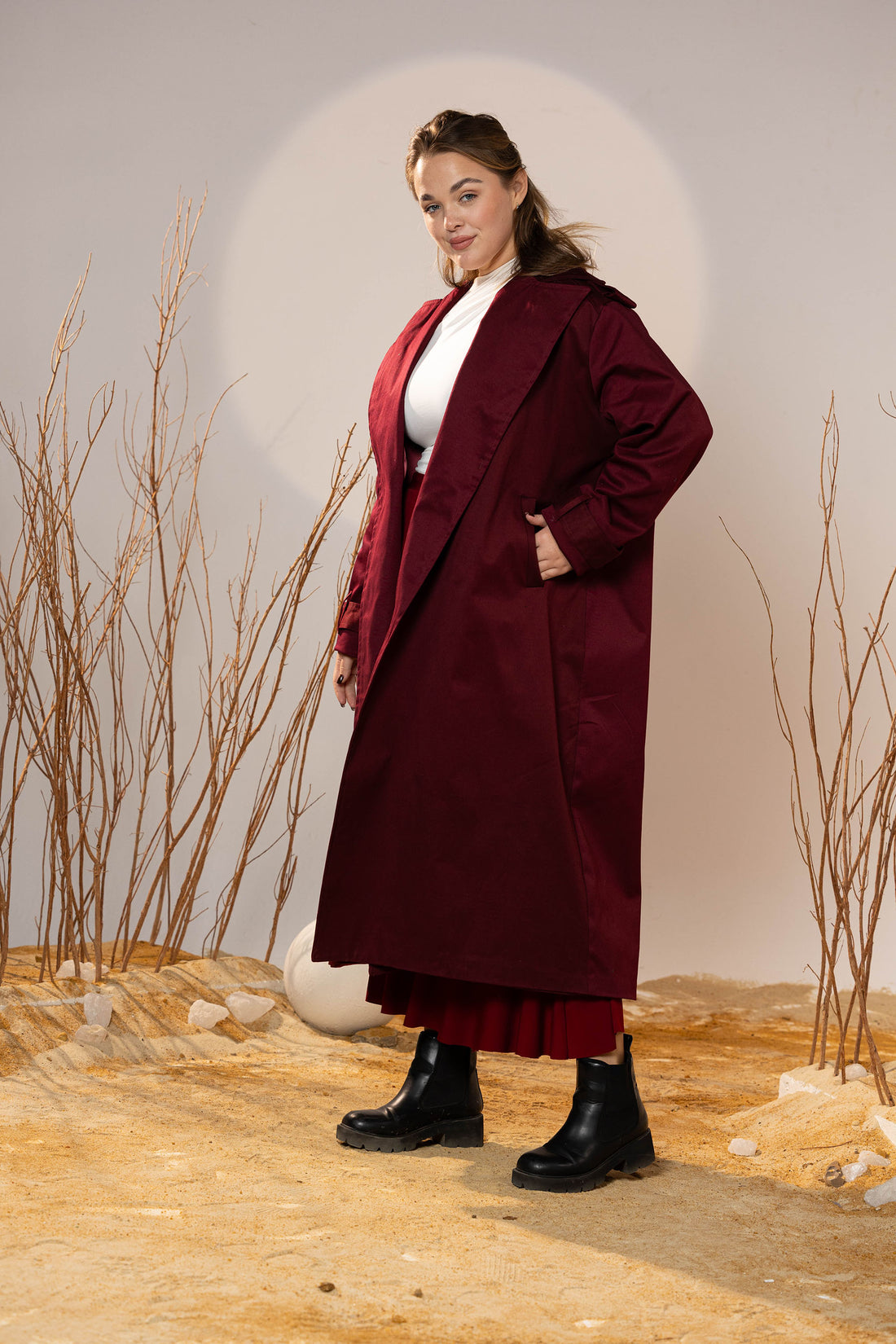 Crimson Gabardine Classic Trench Coat