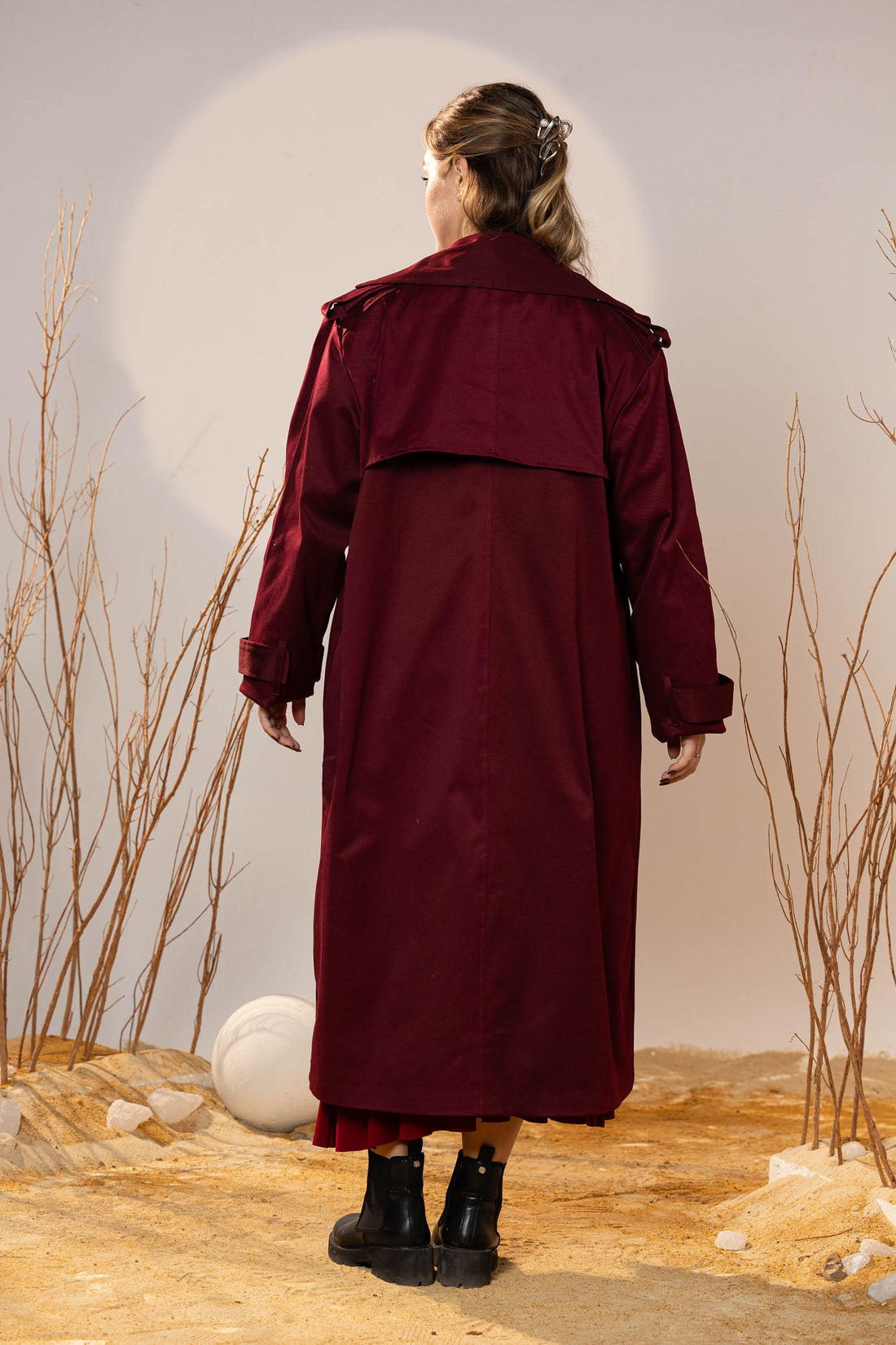 Crimson Gabardine Classic Trench Coat