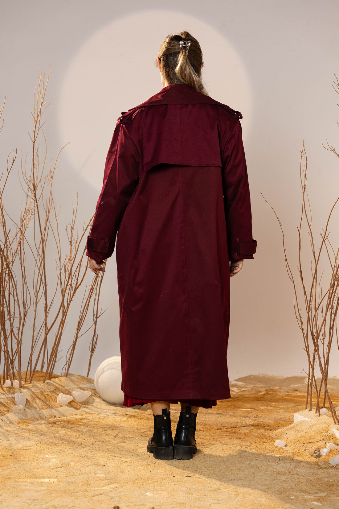 Crimson Gabardine Classic Trench Coat
