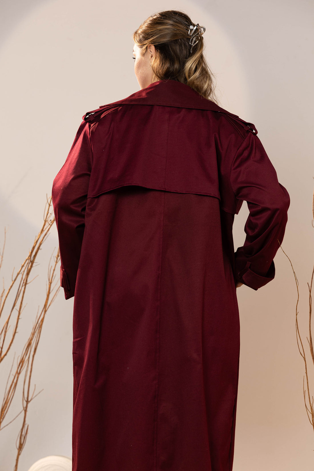 Crimson Gabardine Classic Trench Coat