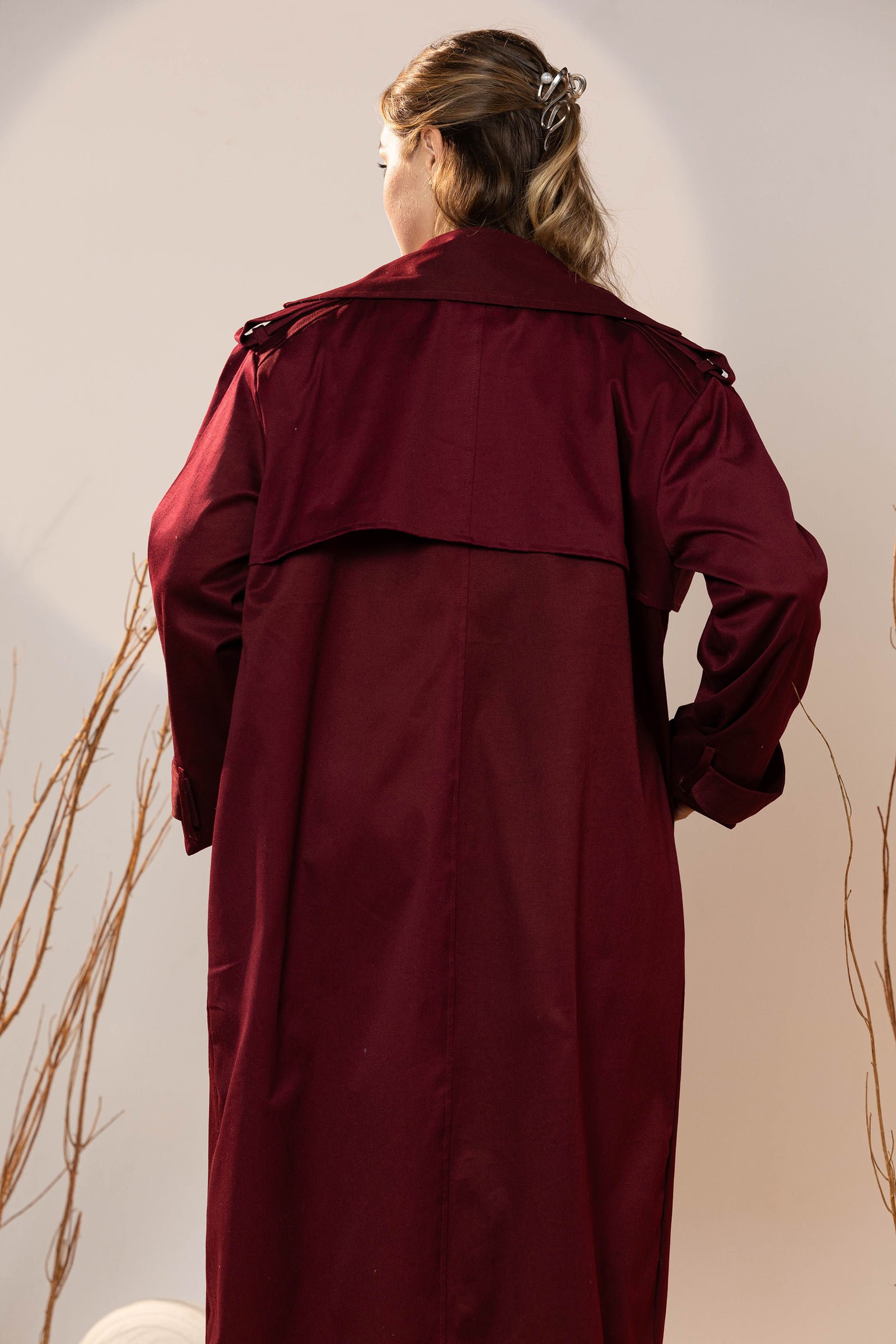 Crimson Gabardine Classic Trench Coat