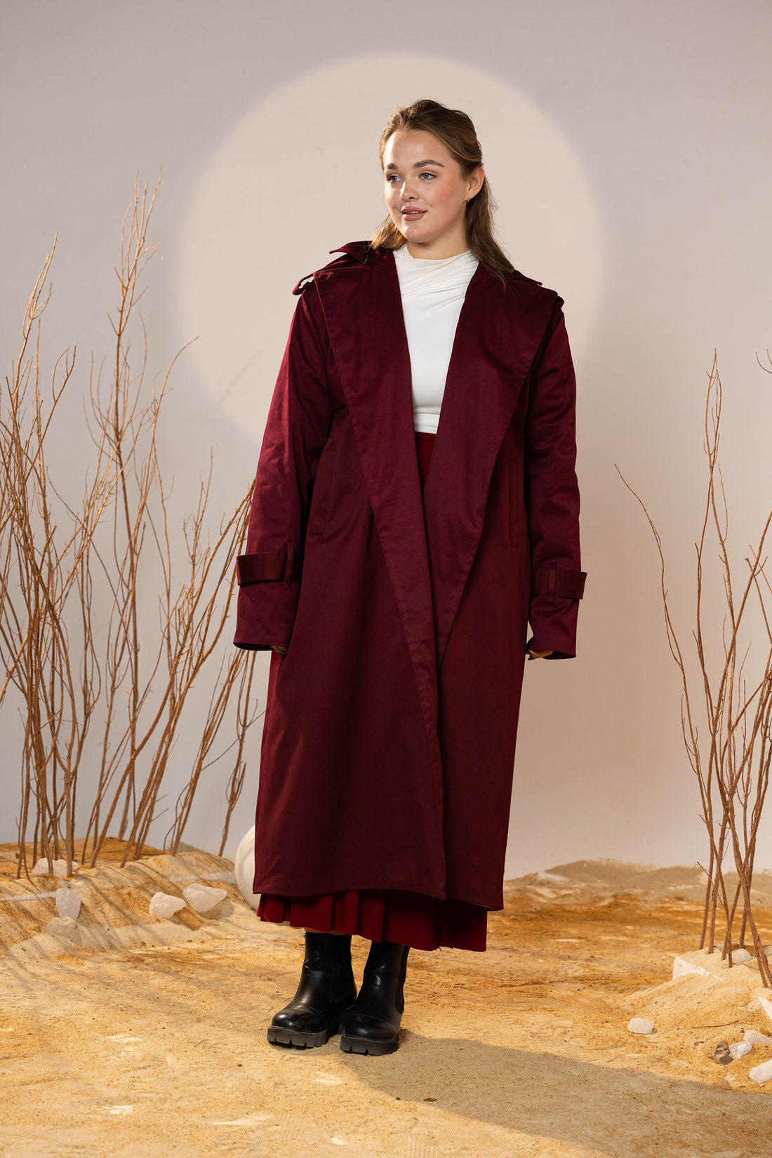 Crimson Gabardine Classic Trench Coat
