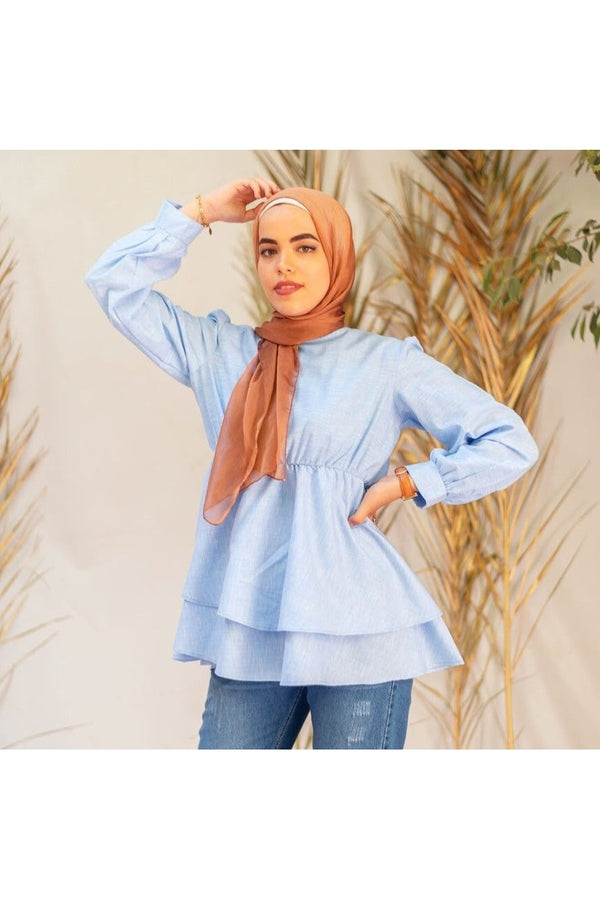 Double Layered Ruffle Blouse- Baby Blue