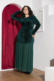 Emerald Green Sequin & Pleated Chiffon Soirée Dress