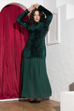 Emerald Green Sequin & Pleated Chiffon Soirée Dress