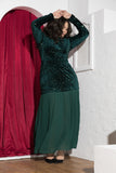 Emerald Green Sequin & Pleated Chiffon Soirée Dress