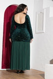 Emerald Green Sequin & Pleated Chiffon Soirée Dress